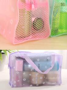 10pcs/5pcs/1pc Side Mesh Bag Floral Design Cosmetics Storage Bag Semi-Transparent Toiletry Bag Floral Travel Toiletry Bag Portable Shower Supplies Storage Bag - Multicolor - View 9