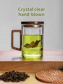 1pc 13.5 Oz/400 Ml Glass Teapot With Infuser,Glass Teapot,Tea Infuser For Loose Leaf Tea,Tea Kettle With Infuser,Mug With Lid For Steeping With Solid Wood Handle,Microwave ,Suitable For Tea, Coffee, Milk, Living Room, Kitchen, Office, Tea Party, Ideal Gift