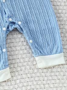 Noworodkowy chłopięcy słodki miś z grafiką żakardową z długim rękawem, odpowiedni do noszenia na co dzień i na zewnątrz