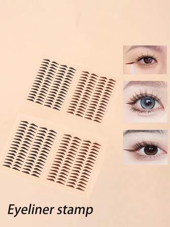 2pcs (1 Black + 1 Brown) Eyeliner Stamp Stickers, 128 Stickers Total, Beginner-Friendly One-Stamp Eyeliner, Waterproof & Sweat-Resistant, Adjusts Eye Shape, Natural & Long-Lasting, Slouchy Eyeliner Sticker,Makeup,Cheap,Room Decor,Vanity,Travel,Bedroom,Makeup Accessories