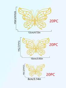 48 件金色蝴蝶装饰 3D 蝴蝶墙饰、蝴蝶派对装饰、生日装饰、蝴蝶工艺品、蛋糕装饰、墙贴房间装饰，适合婴儿、女孩和儿童