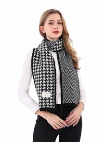 1pc Multi-Color Houndstooth Pattern Faux Cashmere Knitted Warm Fashion Unisex Scarf, Suitable For Casual Daily Wear, Autumn & Winter