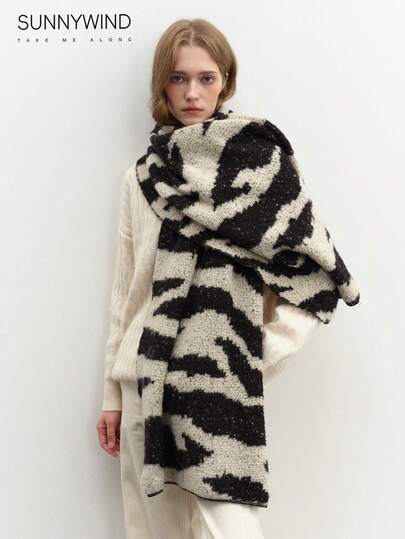 1pc Thick, Soft & Warm Zebra Print Animal Pattern Scarf, Suitable For Autumn/Winter