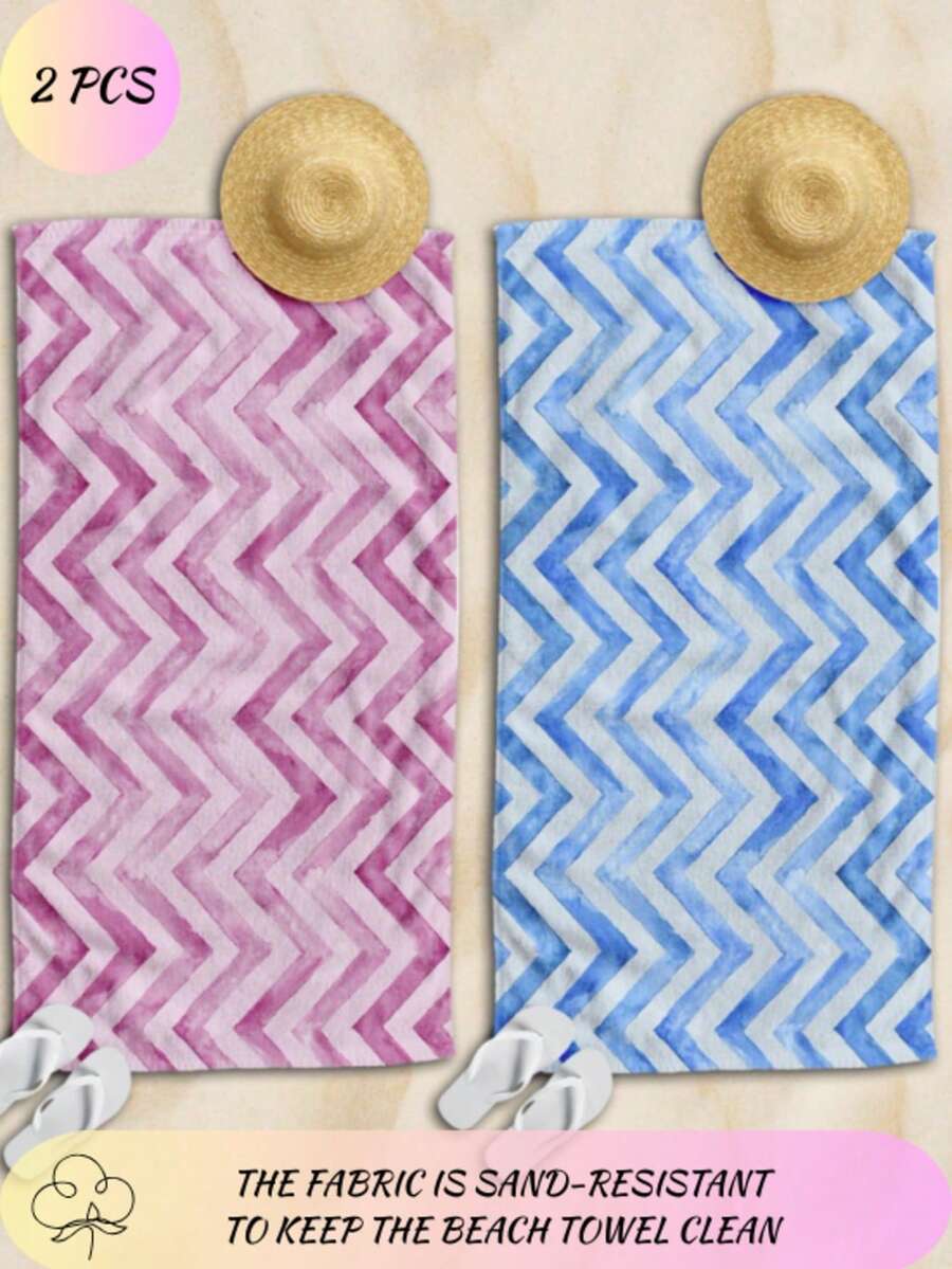 MADE IN TURKEY – 2-Piece Printed Beach Towel Set | 70*150 Cm | 50% Cotton 50% Polyester | Soft, Lightweight & Quick-Dry Sand Towels - Blue - View 1