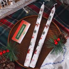 2pcs 25cm Christmas Tree Snowman Printing Long Candle, Smokeless Design, Ins Style Christmas Creative Dining Table Atmosphere Decoration Bedroom Aromatherapy, Perfect For Christmas Party Decorations, Atmosphere Desktop Decoration, Christmas Gifts (No Electricity Required) Home Decor Christmas Decorations Room Decor