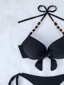 KEKE VEST Luxury Bikini With Padded Bra And Gold Details – Perfect Look For Sunny Days XX310 - Black - View 3
