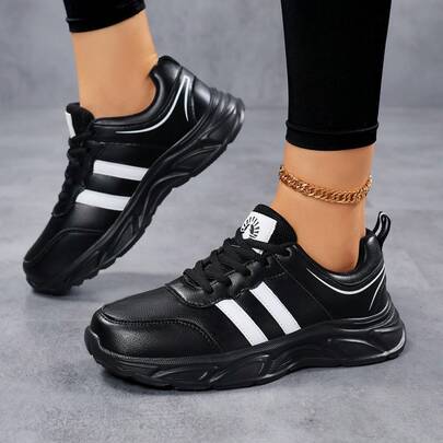 Zapatillas de running retro para mujer Otoño/Invierno 2025, nuevos zapatos deportivos transpirables, zapatillas casuales ligeras y amortiguadoras, zapatos versátiles y de moda estilo coreano con plataforma, parte superior de cuero negro, zapatos deportivos casuales que alargan las piernas, estilo Ins, zapatillas deportivas versátiles y transpirables, zapatos deportivos multiusos ligeros y amortiguadores para mujer, zapatos de senderismo antideslizantes, resistentes al desgaste y transpirables