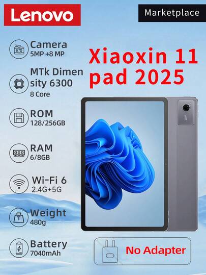Lenovo Xiaoxin Pad 11 2025 Global Edition, 11-Inch 2.5K Display, 6GB RAM, 128GB Storage, Developed With Tianji 6300 Processor, High-Performance Tablet Benchmark, 7040 MAh Battery, Suitable For Learning And Office Use, No Adapter