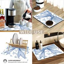 1 pieza Felpudo absorbente con estampado floral y de lazo, Almohadilla de secado de platos para encimera de cocina con base de goma, Decoración de fiesta, Felpudo súper absorbente que oculta manchas, Felpudo absorbente y suave de diatomita con respaldo de goma de uso múltiple para cocina y hogar, Adecuado para máquina de café, rejilla de platos, almohadilla de secado rápido, Felpudo de secado de tazas de café y platos para encimera de cocina