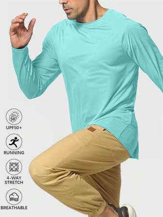 SUPEKYKO Camiseta de protección solar de secado rápido para hombres, Top larga de manga larga para natación, pesca al aire libre, deportes, transpirable, camiseta UV de unicolor, ropa deportiva