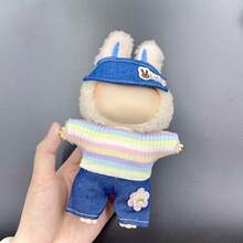 1 set - Ropa de muñeca de 17 cm, compatible con Labubu, 1 set de accesorios - Sombrero de cubo, top, pantalones con tirantes, mono, adecuado para muñecas de 17 cm, accesorios lindos de BuLabu para jugar y exhibir (muñeca no incluida)