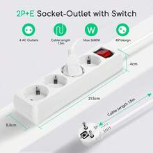 Aigostar Regleta alargador de 4 enchufes con cable de 1,5 metros e interruptor. Color Blanco - Enchufe EU Tipo F(220-240V) - Ver 7