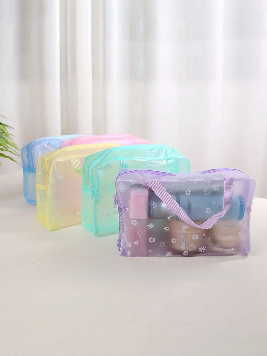 10pcs/5pcs/1pc Side Mesh Bag Floral Design Cosmetics Storage Bag Semi-Transparent Toiletry Bag Floral Travel Toiletry Bag Portable Shower Supplies Storage Bag - Multicolor - View 1