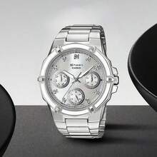 Đồng hồ nữ CASIO SHEEN dây thép không gỉ chống nước, mặt số xà cừ, SHN-3015DP-1ADF - trắng - Xem 8