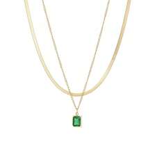 Q&D&S 18k Gold Emerald Necklace For Women,Birthstone Rectangle Princess Cut Charm Necklace,Blue Sapphire Or Green Emerald Gemstone Pendant Necklace-705367 - 風格D - 查看 1