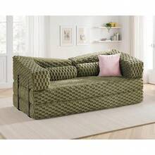 Foldable Sofa Bed, Convertible Floor Sofa With Plush Faux Fur, No Assembly Mattress Couch For Living Room, Apartment, Bedroom - Green - View 8