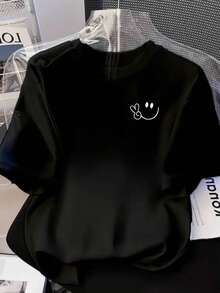 Camiseta casual casual de manga corta suelta con cuello redondo de color sólido para mujer Summer Y2K - Negro - Ver 1