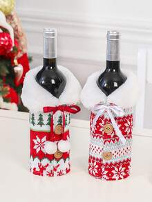 Gestrickte Weinflaschen-Abdeckung als Weihnachtsdekoration, Wollkugel Weihnachtsren Schneeflocke rote Weinflaschen-Abdeckung mit Knopf, rote Pullover Weinflasche Tasche, stimmungsvolle Bierflasche Tasche, Champagner Tasche, Haushaltsartikel, Weihnachts-rote Weinflasche Tasche - perfektes Weihnachtsgeschenk und Träger, wiederverwendbare Weihnachts-Weinflaschen Tasche, Weinflasche Geschenktasche, Spirituosen Flasche Tasche, Geschenkverpackung, Party, Gastgebergeschenk, Weihnachtsgeschenk, Feiertags-Präsent