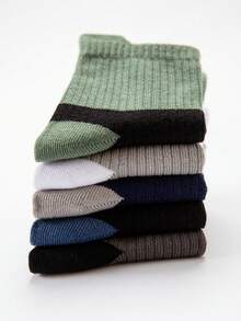 5 Pairs Kids' Colorblock Socks (Ages 3-12) - Soft And Versatile Sports Mid-Calf Socks Suitable For Older Children And Teenagers, Minimalist Style