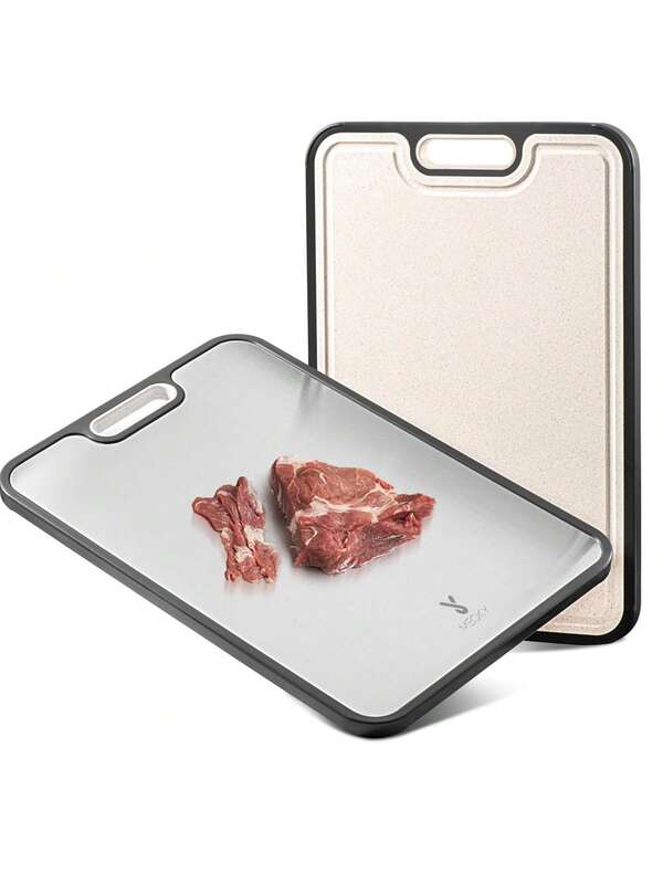 Stainless Steel Double-Sided Cutting Board, Kitchen Chopping Board For Meat And Vegetables, Wheat Straw PP Material, Easy To Clean, Large 15"*10"