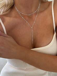 1pc Women's Chic Minimalist Gold Metal Ball Chain Multi-Layer Necklace (Random Bead Quantity) - Long Necklace - View 15