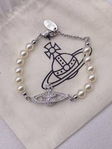 Vivienne Westwood Mini Bas Relief Pearl Bracelet - Silver - View 7