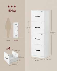 File Cabinet, Filing Cabinet For Home Office, Printer Stand, With 4 Lockable Drawers, Adjustable Hanging Rails, For A4 And Letter-Size Files, Cloud White