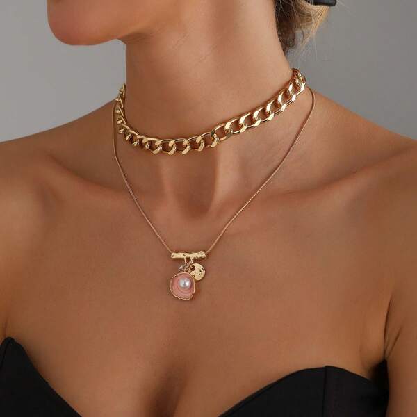 1 pieza Collar con adorno de concha marina y perla de moda para mujer