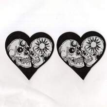 Parche bordado con calavera y corazón, decorativo para aplicar con plancha o coser, adecuado para ropa, bolsos, zapatos, sombreros, decoración del hogar - Negro - Ver 2