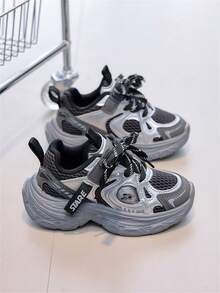 1 Pair Casual Sports Shoes, Breathable Mesh, Comfortable Lace-Up, Suitable For Spring/Summer, Fashionable Kids Shoes For All Seasons, New Spring/Autumn Style Boys/Girls School Sneakers - Black - View 5