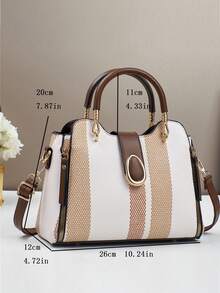 新款时尚拼接女士手提包，百搭休闲时尚经典高端耐用优雅大容量单肩包/斜挎包，适合旅行、购物、情人节等场合送礼 - 白色 - 查看 4