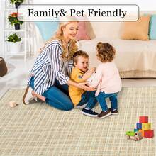 Waschbarer, moderner Teppich mit Karomuster, rutschfest, niedriger Flor, weicher, zeitgenössischer Überwurf, Bodenbelag, faltbarer Innenteppich für Wohnzimmer, Schlafzimmer, Spielzimmer, Kinderzimmer