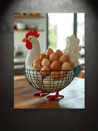 Un cuadro de lienzo con marco de madera de una cesta con huevos, perfecto para decoraciones de fiesta de cumpleaños, Día de la Madre, Año Nuevo, regalos de Pascua y decoración de pared para sala de estar u oficina en el hogar