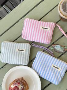 1 szt. Mała kosmetyczka w paski, woreczek do przechowywania szminek, kosmetyczka podróżna, kosmetyczka, śliczna kosmetyczka, kosmetyczka podróżna, kosmetyczka, torba do przechowywania kosmetyków, duża pojemność, mała kosmetyczka damska na prezent, torba do przechowywania, kosmetyczka podróżna, kosmetyczka, jesienne niezbędniki uniwersyteckie, niezbędne w podróży, torba podróżna na wakacje dla kobiet, kosmetyczka, organizer na kosmetyki