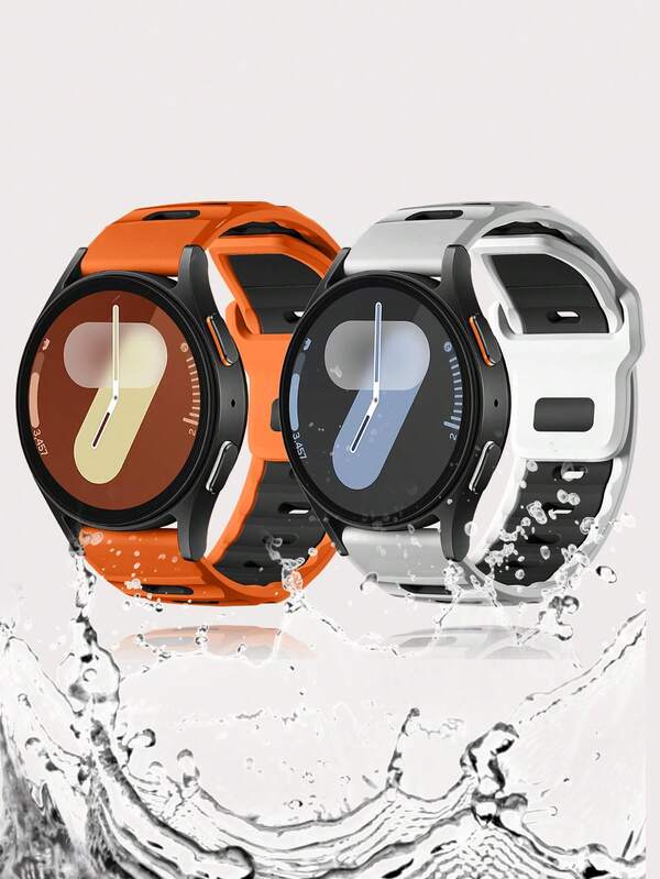 Sport Band Compatible With Samsung Galaxy Watch 7/6/5/4 Band 40mm 44mm, Galaxy Watch FE Bands 40mm Galaxy Watch 6/4 Classic Bands 47mm 43mm 46mm 42mm/Galaxy Watch 5 Pro Band 45mm, 20mm Two -Tone No Gap Soft Silicone Replacement Watch Strap For Men And Women