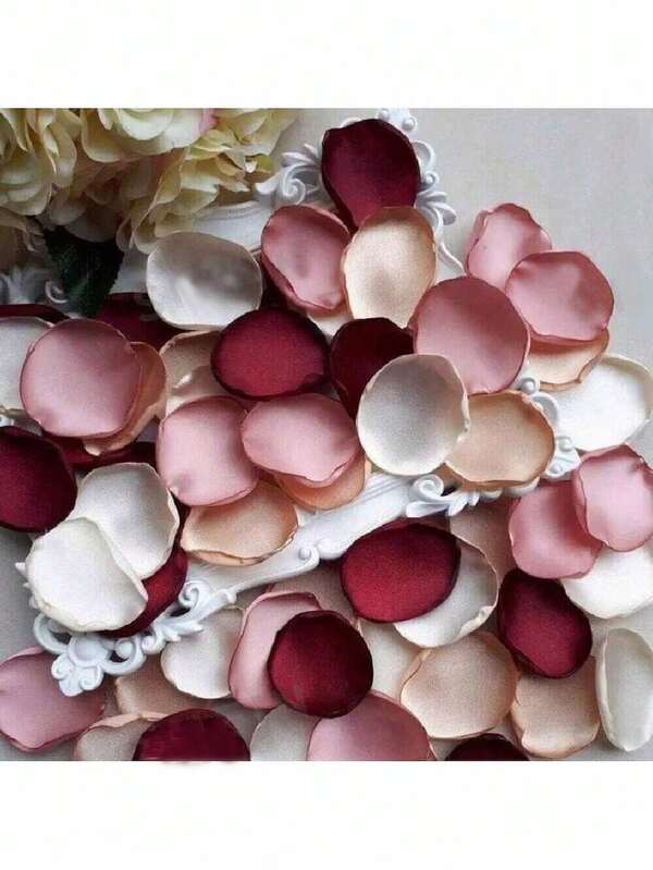 100 Pétalos de rosa de seda en 3 colores mezclados para decoración de bodas, propuestas, Navidad, canasta de la niña de las flores, pasillo, fiesta nupcial y decoración de mesa