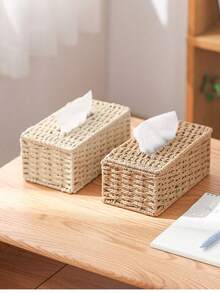 Handmade Woven Tissue Box, Oriental Zen Minimalist Style For Living Room, Bedroom, Office - Multicolor - View 4