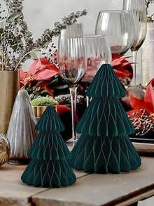 4/6pcs Decorative Folding Paper Christmas Trees, 5inch/6inch/7inch Honeycomb Paper Tabletop Ornaments For Christmas Party, Birthday Party, New Year And Other Occasions