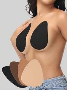 2 Pairs/4pcs Plus Size Invisible Lift Latex Tape Sticky Water Drop Shaped Breast Petals Strapless Bra Liner, Beige, Brown, Coffee, Black, Suitable For B-E Cup Busty Women
