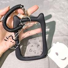 Cute Cat Design Card Holder With Keychain, Perfect For Student Bus Card, Subway Card And Campus ID Card - Durable And Stylish Document Protector, Student Accessories | Silicone Case - Color - View 7