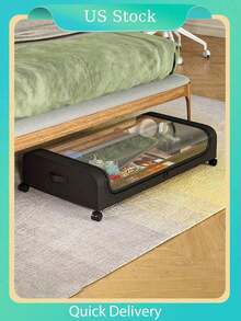 1pc Under Bed Storage,Upgraded 31.5" Large Under Bed Rolling Storage With Lid, Under Bed Shoe Storage For Clothes Toy Book Blanket Halloween Decorations Halloween Costumes Autumn Decor Festival Decor - 黑色 - 查看 8