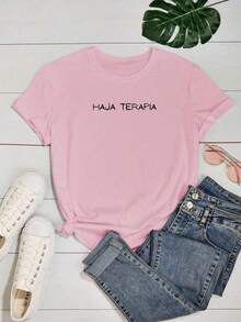 Women's Blouse Funny Phrases Let There Be Therapy Creative Print Cotton - Màu Hồng baby - Xem 2