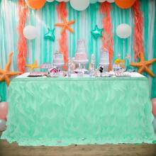 1 pieza Falda de mesa de gasa con volantes, se ajusta a mesas rectangulares de 4 pies/5 pies/6 pies/9 pies/14 pies, adecuada para bodas, despedidas de soltera, fiestas de cumpleaños, banquetes, decoración del hogar - Multicolor - Ver 23