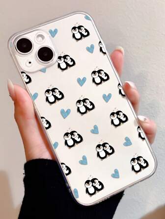 1pc Penguin Pattern Full Coverage Transparent Anti-Fingerprint TPU Phone Case Compatible With IPhone 13, IPhone 11, IPhone 14 Pro Max, IPhone 13 Pro, IPhone 15/15 Plus/15 Pro/15 Pro Max/12/12 Pro/12 Pro Max/14/14 Pro/13 Pro Max And Other Models