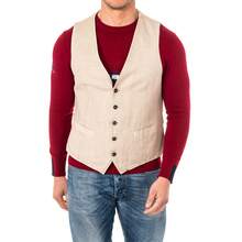 La Martina Gilet da uomo in maglia fine con cintura regolabile scollo a V HMJA11 - Beige - Visualizzare 1