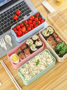 Bộ hộp cơm bento 3 trong 1, hộp đựng thức ăn 3 ngăn kèm dụng cụ, dùng được trong lò vi sóng và máy rửa chén, phù hợp cho bữa trưa, bữa ăn nhẹ, đi học và du lịch, đồ dùng thiết yếu cho năm học mới. - Nhiều màu - Xem 4