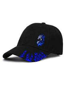 1 件龙与狼印花男女通用棒球帽，街头时尚户外运动弧形帽檐可调节帽子