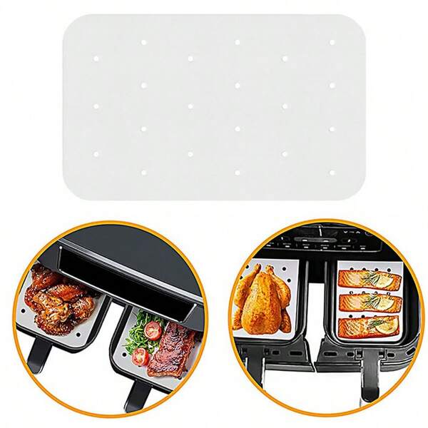 50 piezas/100 piezas Papel absorbente de aceite para freidora de aire, papel de hornear de doble olla, papel de silicona impermeable y a prueba de aceite para bandejas de hornear antiadherentes, adecuado para usar como papel acolchado para a la parrilla, pollo frito, hamburguesas y colocación de frutas