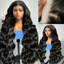 200% Density 24 Inch Natural Black Color 13x4 13x6 HD Transparent Lace Front Wigs Pre Plucked Hairline Wigs 24 Inch Glueless Body Wave Human Blended Hair Women's Fashion Wig Suitable For Daily Wear Or Gatherings - Natural & Black - View 6