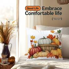 1pc Thanksgiving Pumpkin Single-Sided Printed Throw Pillow Cover - Peach Velvet Cushion Cover 45*45cm